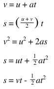 Main equations used in calculations of uniformly accelerated motion